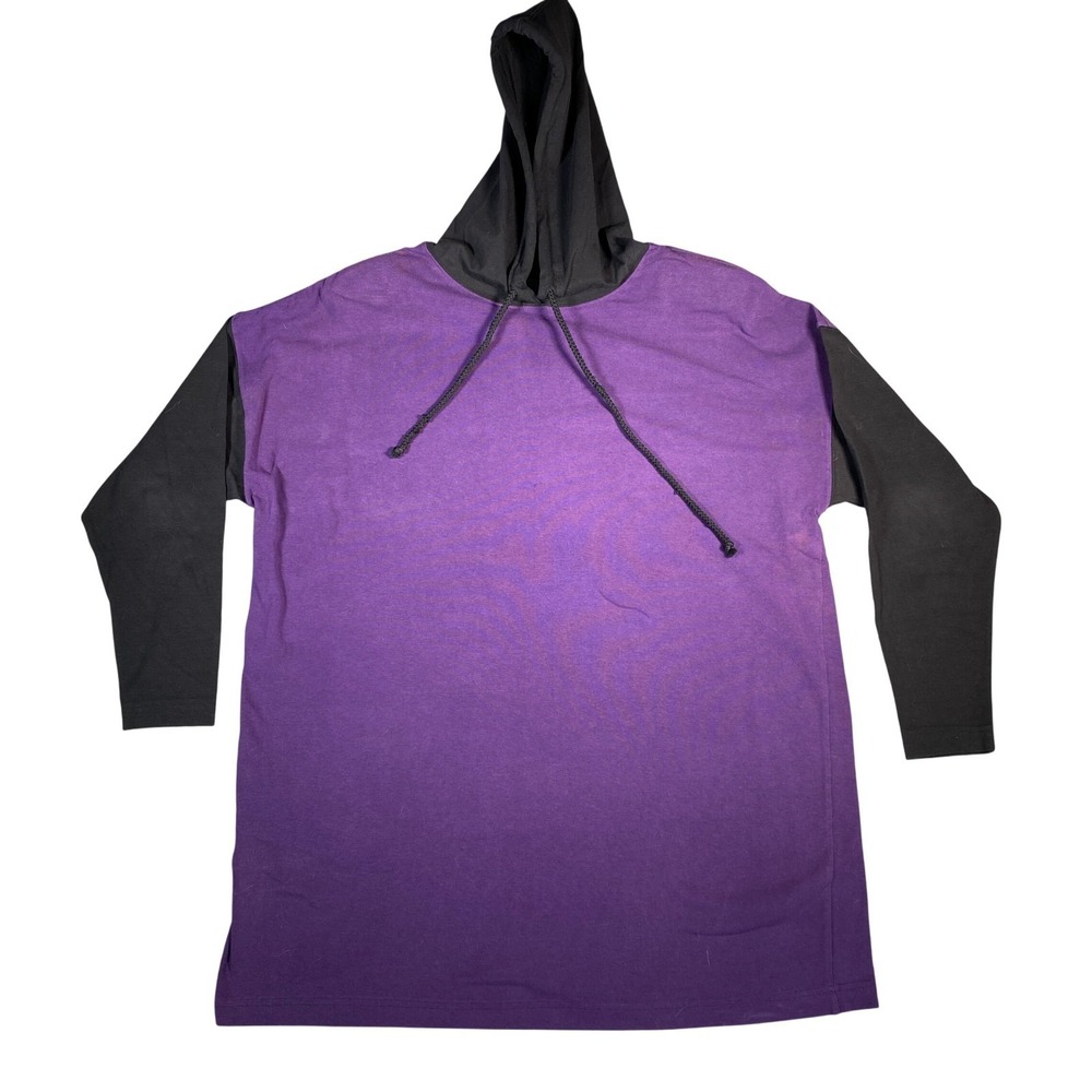 Vtg TAPEMEASURE Purple Black Colorblock Hoodie Sweatshirt Long Sleeve Women Sz L